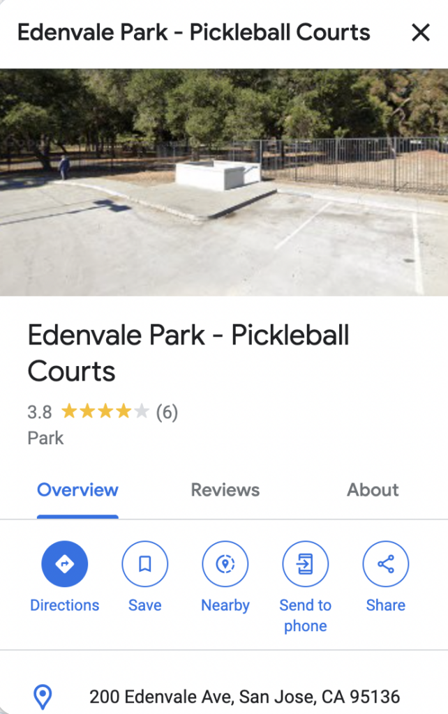 Picture of Google Maps showing a pickleball court