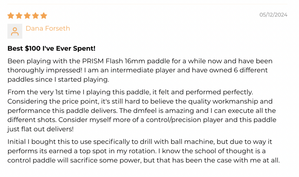 Picture of a 5 star review for the Vatic Pro Prism Flash
