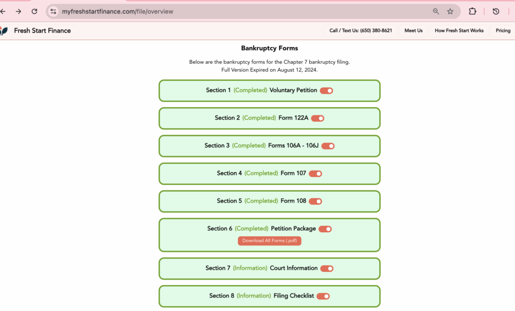 Fresh Start Finance Bankruptcy software portal example view